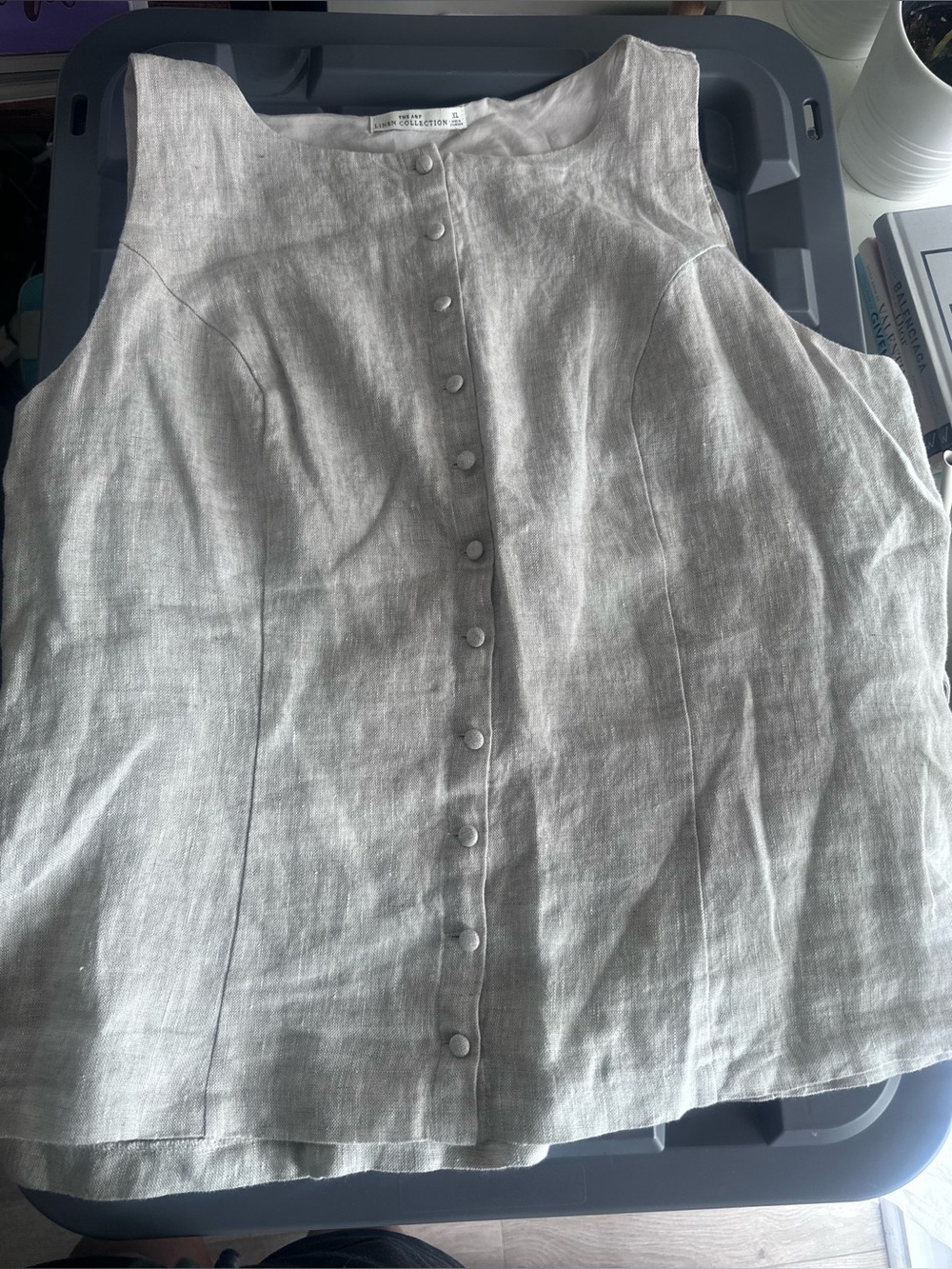 Abercrombie & Fitch Linen Button Up Vest in Oatmeal